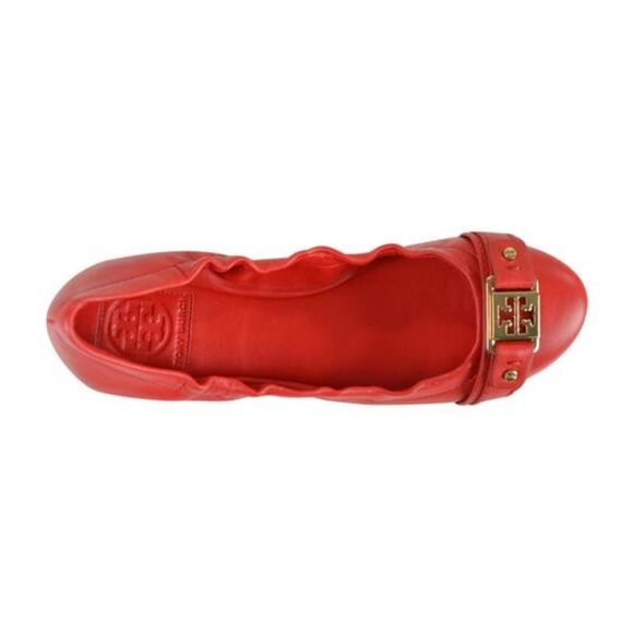 Tory Burch Ambrose Leahter Balleria Ballet Flats 8 Orange - Picture 4 of 6